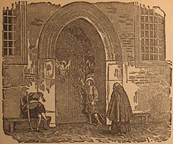 Illustrazione di Francesco Gonin raffigurante Fra Cristoforo che bussa al palazzotto di don Rodrigo