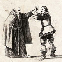Illustrazione di Francesco Gonin raffigurante il culmine della discussione tra padre Cristoforo e don Rodrigo