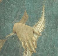 Madonna del parto - dipinto di Piero della Francesca - particolare della mano destra