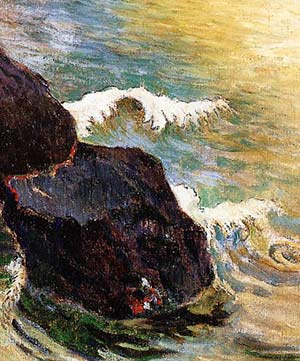 Dettaglio delle onde schiumose nel dipinto L'onda di Gauguin