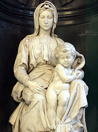 scultura Madonna col Bambino di Bruges, di Michelangelo
