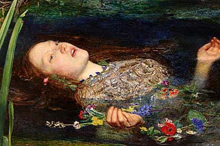Ofelia - dipinto del preraffaellita  Millais - particolare del viso
