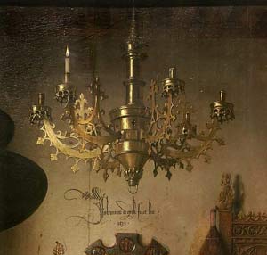 Dettaglio del lampadario nel dipinto Ritratto dei coniugi Arnolfini di Jan Van Eyck