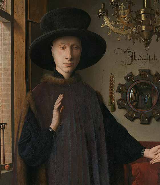 Dettaglio della figura maschile nel dipinto Ritratto dei coniugi Arnolfini di Jan Van Eyck