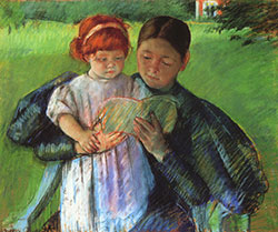 dipinto di Mary Cassatt Nurse Reading to a Little Girl