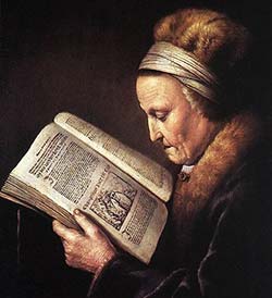 Dipinto di Gerrit Dou dal titolo Portrait of an old woman reading