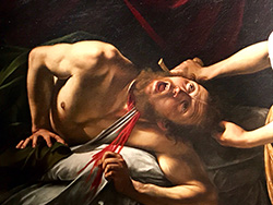 Particolare dipinto di Caravaggio: Giuditta e Oloferne, 1602