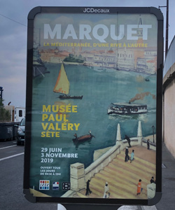 Cartellone pubblicitario della mostra di Marquet a Sète: Marquet, la mediterranée, d'une rive à l"autre