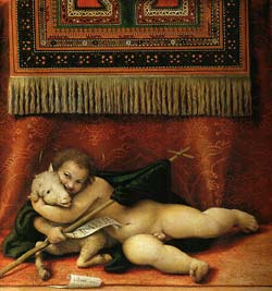 Agnello raffigurato nell'opera La pala di Santo Spirito di Lorenzo Lotto