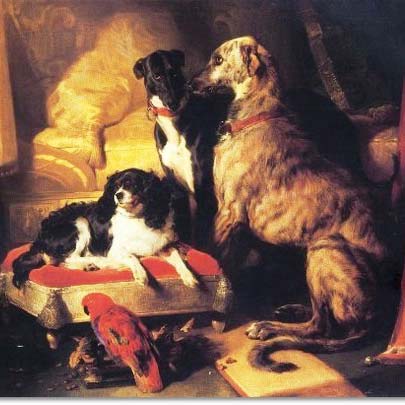 Particolare dipinto Her Majesty's Favourite Pets di Edwin Henry Landseer Particolare dipinto Her Majesty's Favourite Pets di Edwin Henry Landseer
