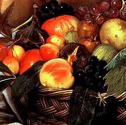 Particolare di Fanciullo con canestro di frutta dipinto di Caravaggio