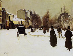 Dipinto di Norbert Goeneutte dal titolo Le Boulevard de Clichy par temps de neige