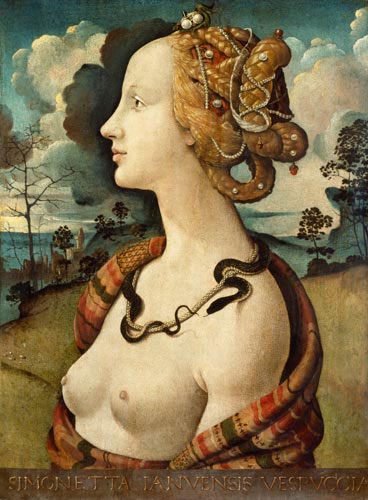 Particolare dipinto Ritratto di Simonetta Vespucci come Cleopatra di Piero di Cosimo - 1480 ca.