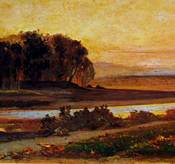 Dipinto di Giovanni Costa dal titolo Tramonto sull'Arno del 1861 - particolare