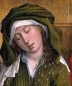 Deposizione, opera di Rogier van der Weyden, particolare donna piangente