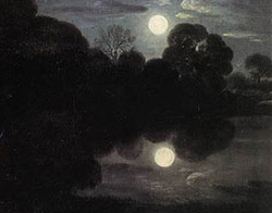 Particolare della luna nel dipinto di Adam Elsheimer - Fuga in Egitto - 1609
