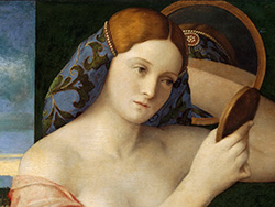 ritratto di giovane donna nuda con specchio di Giovanni Bellini - particolare