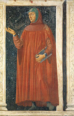 Particolare del Ciclo degli uomini e donne illustri - affresco di Andrea del Castagno raffigurante Francesco Petrarca