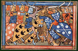 Immagine di una battaglia tra crociati e infedeli
