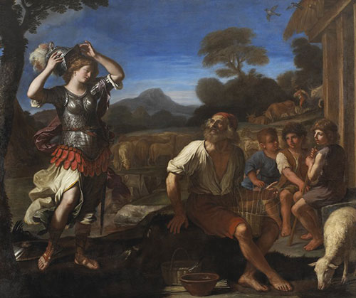 Olio su tela di Guercino raffigurante Erminia tra i pastori